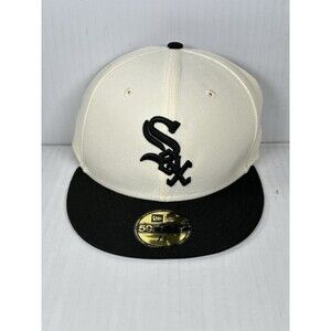 New Era Chicago White Sox 59FIFTY MLB White Cream Black Hat Cap Size 7 1/2